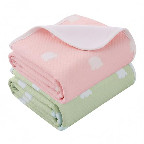 2 Stück Baby Wickelunterlage, 70 x 90 cm Wasserdicht Atmungsaktiv Waschbar Säugling Wickelunterlage, Wiederverwendbare Wickelauflagen Changing Mat für Babys und Kleinkinder (Grün und Rosa）