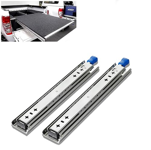 NEWFUN Guías Cajón Extensión Total 350mm 120kg con Bloqueo | Acero Q235 galvanizado azul, triple extensión, cojinetes bola, montaje 19,5mm, para autocaravana/camión/taller.