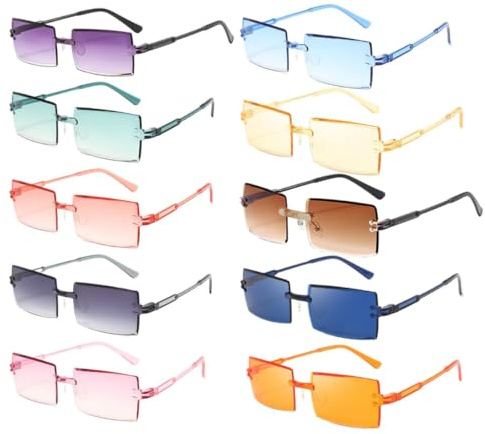 Gafas de Sol Sin Montura Pack 10 Pares Lentes Rectangulares Cuadrados