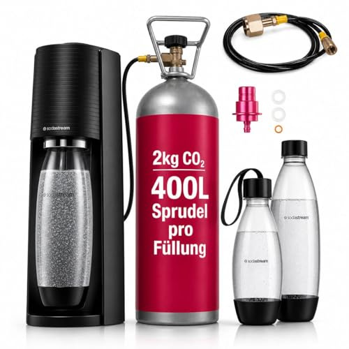 SPRUDELUX Wassersprudler Terra Spar-Set inkl. Premium-Gerät mit Quick-Connect, 2 kg CO2-Mehrwegflasche und TÜV-geprüftem Schlauch - bis zu 400 statt 60 Liter pro Füllung, nie wieder Zylinder schleppen