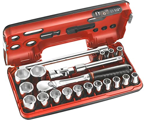 FACOM Coffret DBOX Douilles 20 Pièces 1/2 6 Pans Métriques avec Cliquet Haute Performance et Précision SL.DBOX1
