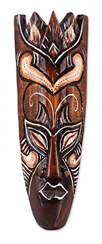 TEMPELWELT Maske Holzmaske Bali 5 Wanddekoration aus Albesia Holz braun, Höhe 30 cm, Kunsthandwerk im afrikanischen Stil aus Bali Lombok handgefertigt