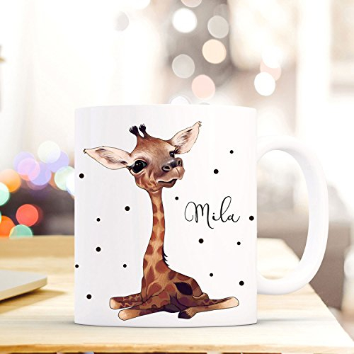 ilka parey wandtattoo-welt Tasse Becher mit Giraffe Punkten & Wunschname Kaffeebecher Name Geschenk Namenstasse ts610