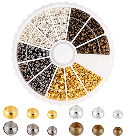 PH PandaHall 1440pcs 4 Couleurs Perles à Sertir en Laiton 2/2.5/3mm Perle a Ecraser Rond Perle Bouchon pour la Fabrication de Bijoux