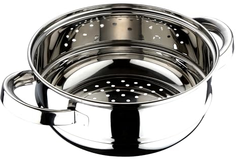 RB RENBERG Steam Chef - Vaporiera in acciaio inox - 24 cm - Finitura lucida - Manico cavo argentato - Adatta per induzione e tutti i piani di cottura - Induzione e tutti i piani di cottura