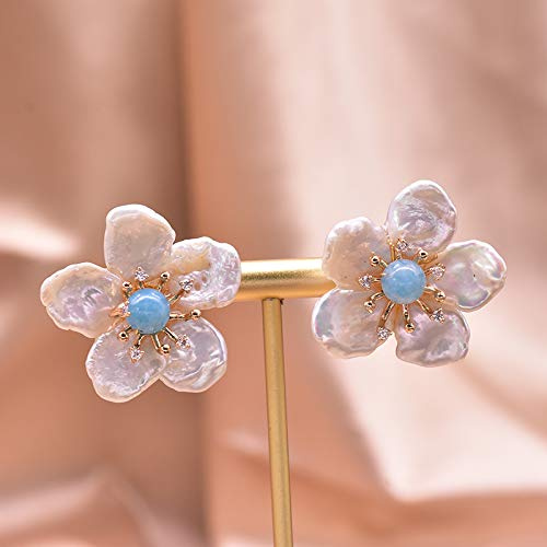 SALAN Pendientes De Perlas Barrocas De Agua Dulce Naturales Flor De Piedra 925 Joyas Hechas A Mano para Mujeres Esterlinas