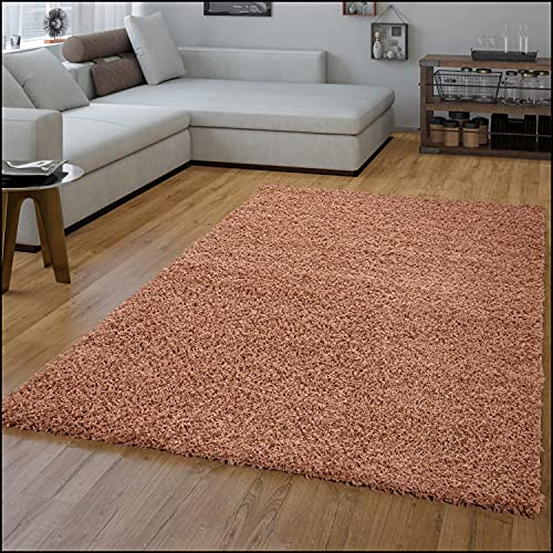 TT Home Wohnzimmer Teppich Hochflor Langflor Shaggy Soft Unifarben Modern Einfarbiges Design, Farbe: Terracotta, Größe:Ø 200 cm Rund