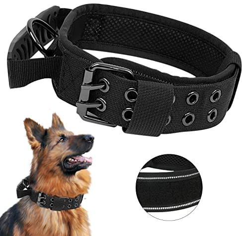 Upgrade Taktisches Hundehalsband Mit Kontrollgriff, Weich Gepolstertes Nylon Hundehalsband Verstellbare Halsband für Mittlere Große Hunde - Reflektierend für das Training