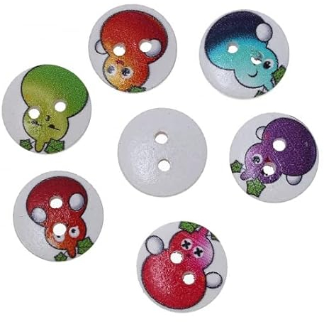 SiAura Material - 10 Stück Runde Holzknöpfe Früchte Obst 15 mm, zufällig gemischt, 2 Löcher I Zum Nähen, Basteln und Dekorieren