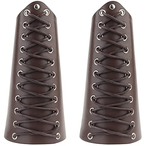 Bracciali in pelle vichinga da 2 pezzi, cinturino in pelle con polsino medievale, bracciali per tiro con l'arco da cavaliere punk per uomo donna (Marrone)
