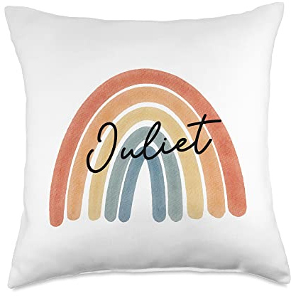 New Born Baby Juliet Personalized Gift Rainbow Nursery Throw Pillow