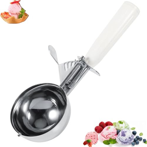 Glassskopa, Glassfruktskopa i Rostfritt Stål med Avtryckare, Halkfri Liten Kakskopa med Plasthandtag för Glass, Köttbullar, fruktpuré, Potatismos (8CM)