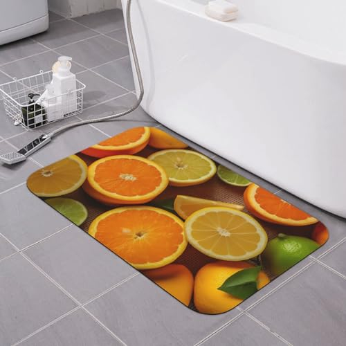 NONHAI Stein-Badematten Zitronen und Orangen Kieselgur Badematte Super saugfähige Badezimmer-Bodenmatte schnell trocknende Kieselgur Duschmatte für Dusche Badewanne Badezimmer Zubehör 40 x 60 cm