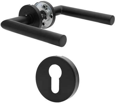 AwmnSrman Türgriffe Innentüren Türklinke Türgriff-Set Edelstahl Toilette Die Form von L PZ-Profilzylinder Schwarz