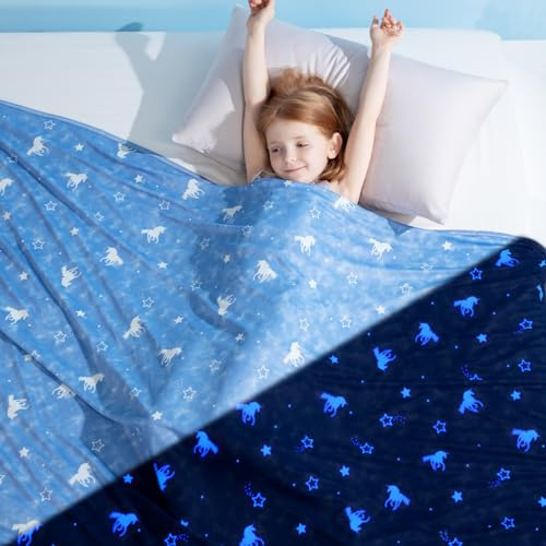 Elegear Kids Cooling Blanket for Hot Sleeper, Glow in The Dark, Q-Max>0.5 Arc-Chill 3.0 Cool Fabric to Keep Body Cool, Soft Summer Cold Blanket for Girls, 51 x 67
