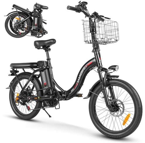 SAMEBIKE Foldable Electric Bike for Adults, 20 Fat Tire Ebike with Max Speed 15.5MPH 250W Motor, Max Range 62 Miles, 36V 468Wh Removable Battery, Electric Bicycle for Men/Women, BK