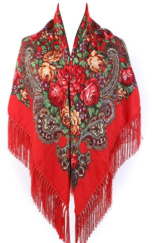 Raylans Womens Oversized Traditional Retro Scarf Wrap Tassel Fringes Floral Poncho Shawl Printing Shawl Thanksgiving Gift