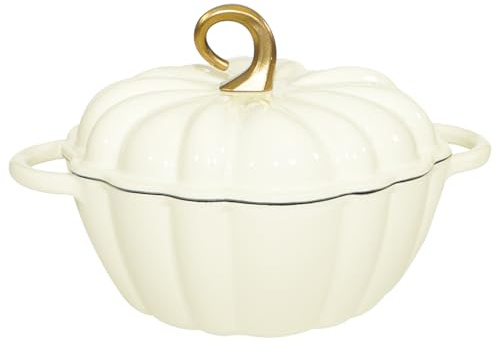 COOKWIN Cast Iron Pumpkin Dutch Oven, 4.5 Qt, White, Enamel, With Lid