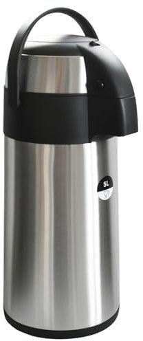 Airpot Pumpkanne 2,2l 3l oder 5l Isolierkanne Thermoskanne isolierte Kaffeekaraffe Kaffeekanne Gastro Kaffeespender auch für Camping aus Edelstahl & GRATIS-HLKauf-Block (5 Liter & 1x HLKauf-Block)
