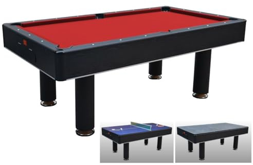 Tavolo da Biliardo trasformabile in tavolo e ping pong FENICE NERO (panno rosso) - Carambola - (216 cm x 123 cm x 82 cm) - completo di tutti gli accessori