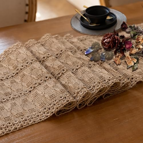 Fecialy Camino de mesa bohemio de arpillera, para decoración del hogar, cocina, cocina, 30 x 173 cm