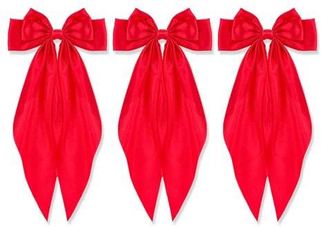 2 Pcs Red Hair Bow, 36 cm Red Bow with Long Tail Bowknot Metal Pins for Girls, Women, Wedding, Birthday, Parties