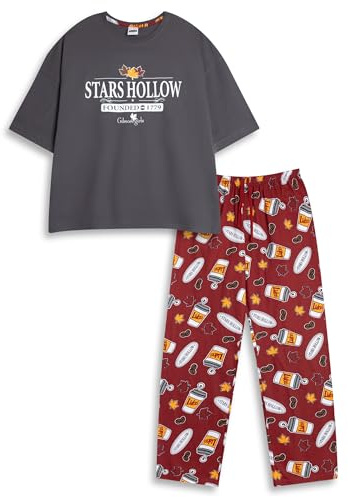 Gilmore Girls Stars Hollow Women's Grey Short Sleeve Long Leg Pyjama Set | Solid Sleepwear with Crew Neck | Comfortable Loungewear for TV Show Fans Merch - XX-Large