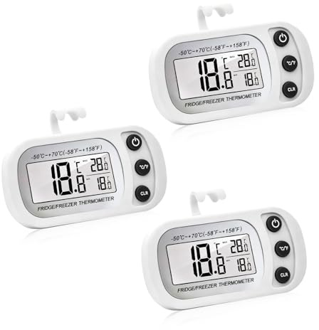 3PCS Fridge Thermometer Digital, Freezer Thermometer for Refrigerator