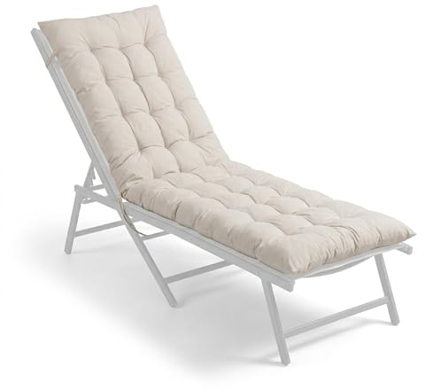 Relaxdays Bankauflage, 160x50 cm, gepolstert, gesteppt, mit Bändern, Outdoor, Bankkissen für Gartenbank, Paletten, beige