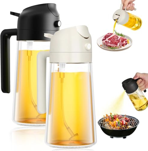 mauepersu 2-in-1 Ölsprüher mit Sprühflasche Öl – Ölspray 470ml Glas für Küche, Heißluftfritteuse, Grillen und Kochen (Weiß+Schwarz)