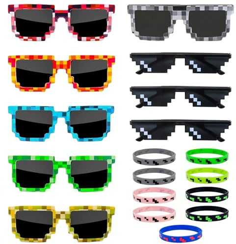 Dexpally 18 Pezzi Pixel Occhiali da Sole Thug Life Occhiali Pixel Occhialis Cool Thug Occhialis a Mosaico Pixels Lunette Festival Occhialies da Sole a Mosaico Pixels Colorati per Feste, Compleanno