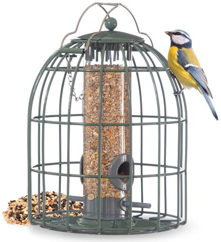 The Nuttery Original Compact Metal Wild Bird Seed Feeder ORCD01 – Squirrel and Pigeon Proof – Small Caged Hanging Garden Bird Feeder – Easy Fill, No Mess Outdoor Design – 10-Year Guarantee