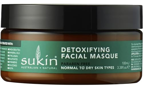 Sukin Super Greens Detoxifying Clay Masque 100ml - with Goji Berry, Avocado & Baobab; cruelty free & vegan friendly - detoxes & brightens the complexion.