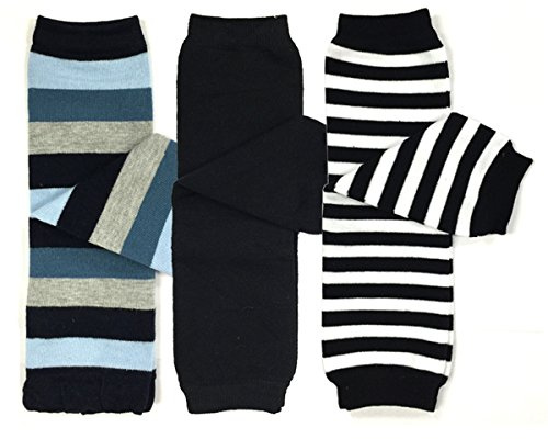 Bowbear 3 Pair Baby and Toddler Leg Warmers, Blue and Black Stripes
