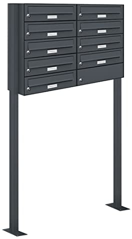 AL Briefkastensysteme 9er Briefkasten als Standbriefkasten, 9 Fach Briefkastenanlage in Anthrazitgrau RAL 7016 Postkasten modern
