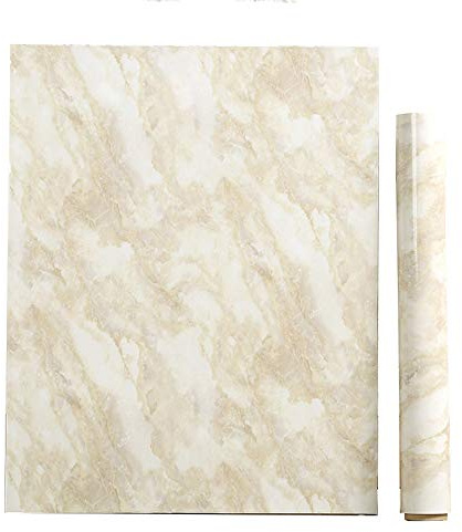 PoetryHome Removable Vinyl Beige Marble Contact Paper for Countertop Table Backsplash Self Adhesive Waterproof Marble Wallpaper Roll 15.7x117 Inches