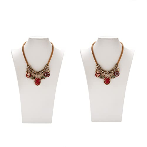 Polmart Schmuckständer aus Leder, 2 Stück, weiß, Schmuckständer, 3D-Schmuckbüste, Halskettenständer, 29H CM