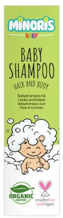 Minoris Baby Hair & Body Shampoo | Organic Baby Shampoo, Tear-Free, Ultra- Gentle & Vegan Formula | Dermatologist-Tested, pH 5.5, Cradle Cap Care for Newborns | Sulfate & Paraben-Free, 400 ml