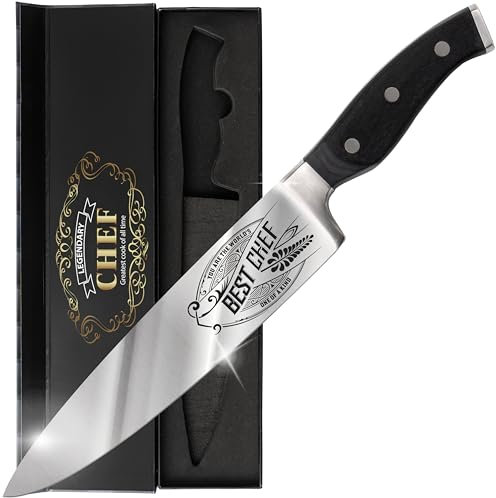 CUTLINX Premium Chef Knife Gift - Engraved Best Chef - 8/20cm Stainless Carbon Steel Kitchen Knive w/Pakka Wood Handle - Birthday, Father's Day, Christmas Gifts