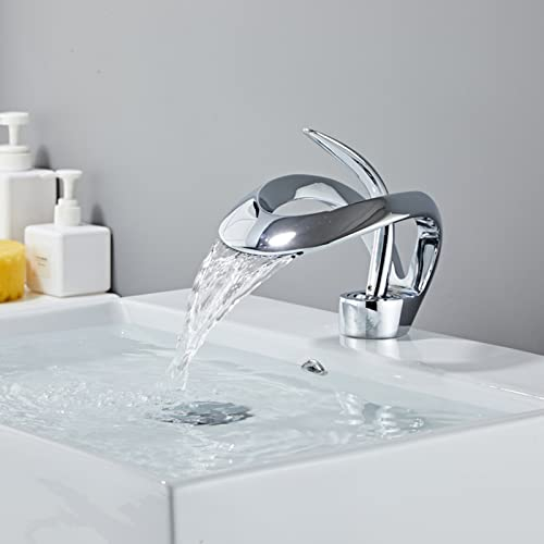 Robinet de Lavabo Cascade pour Salle de Bain - Design Élégant, Eau Froide et Chaude - Chromé, Normale