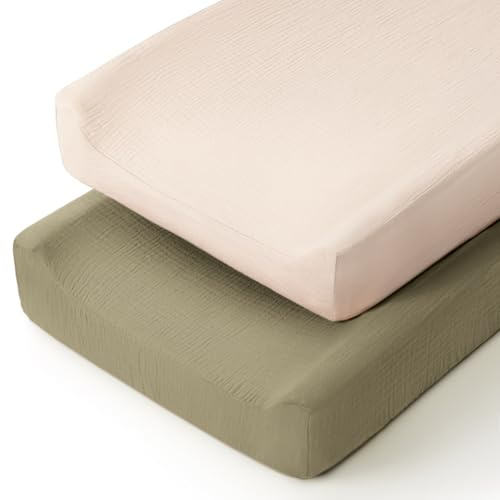 lulumoon Skydd för skötbädd: Muslin blöja skötbord – skötbädd lakan för flickor pojkar (oliv och kräm)