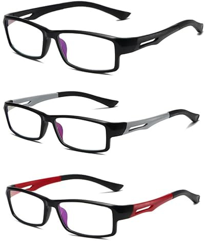 Eyglajdd TR90 Lesebrille für Damen Herren,Rechteck Zweifarbig Lesebrille Lesehilfe,3er Packe Blaulichtblockierende Brillen Schwarz-Grau-Rot +1,50