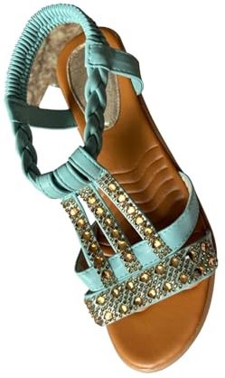 AEGJEGVD 2024 Sandals for Women Fish-mouth Slip-on Slope Heel Shoes Casual Bohemian Rhinestone Roman Sandals Open Toe Non Slip Slides Wedge Beach Orthopedic Sandals Summer Flat Sandals UK Size 3-7.5