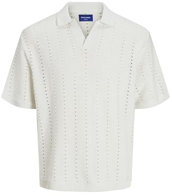 JACK & JONES Maglione Polo a Maniche Corte con Scollo a V Uomo., Colore:Bianco, Size:L