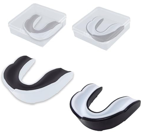 vgggrd 2 Pack Sport Zahnschutz Erwachsene und Kinder, Sport Mundschutz für Hockey, Lacrosse, Rugby, Kampfsport, Boxen, Handball, mit Tragbar Hygienebox (Schwarz und Weiß)