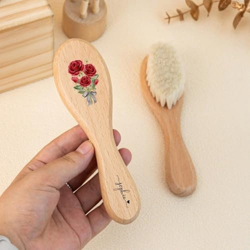 Personalisierte Baby-Haarbürste, Haarbürste, personalisierter Namen, Baby-Bürste, Geburtsblumen-Haarbürste, individuelles Baby-Geschenk (1 Stück)