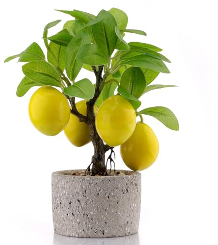 Woration Artificial Potted Plants Fake Yellow Lemon Tree Bonsai Decoration Faux Fruit Greenery with Pot Indoor for Home Office Living Room Table Ornaments