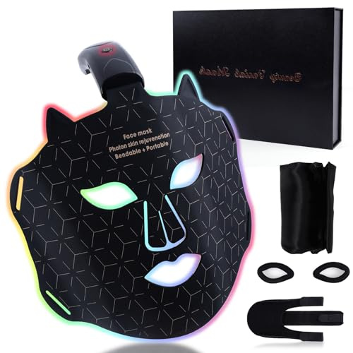 Maschera LED Viso con 4 Colori,Maschera per Viso della Luce Rossa,Red Light Face Mask con 3 Modalità di Cura della Pelle,LED Mask Infrarossi Antirughe Anti-acne,per Tutti i Tipi di Pelle a Casa