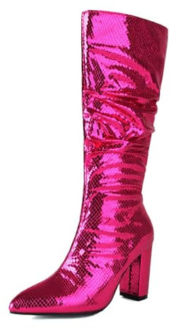 Dasongff Bottes de Pluie Femme avec Paillettes Cuir Verni Métallique Deguisement Disco Femme Couvre-chaussures Chaussures Mode et Sport pour Femmes Confort Chic Et Confortable Hiver Botte Equitation