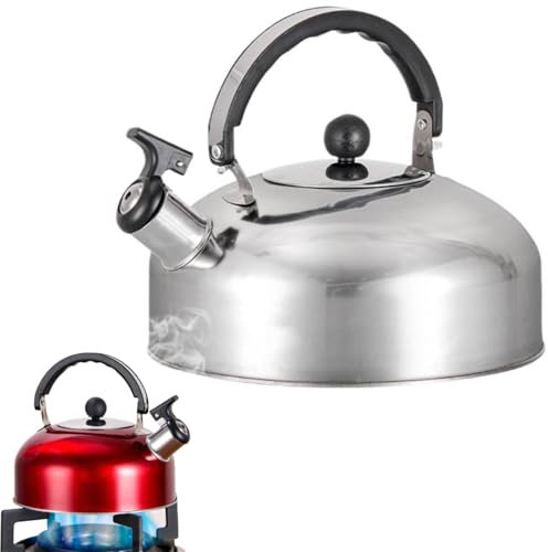 Bouilloire sifflante en acier inoxydable de 2 L pour le café, le thé, la cuisine, le camping, les voyages, la maison, la bouilloire à gaz, bouilloire à eau (argent)